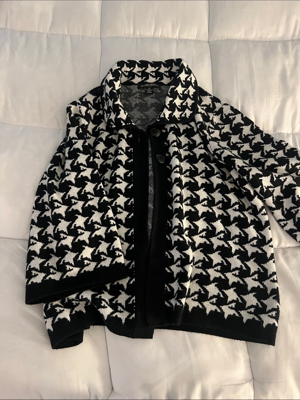 Designer Originals Black Ivory Houndstooth Knit Cardigan Jacket XL